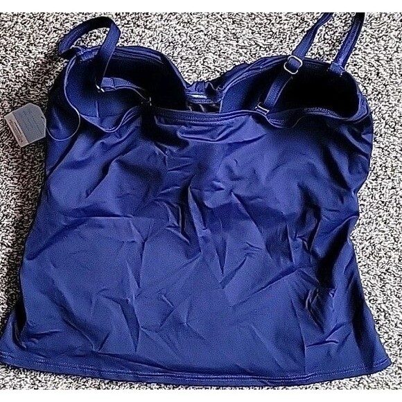 Lands' End Swim Top Navy 16 Reg Tankini Bandeau Padded Bra Removable strap S927 - Picture 3 of 9